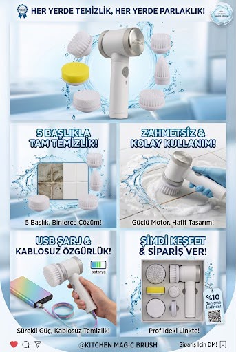 5 i 1 Arada şarjlı çok amaçlı temizlik fırçası